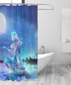 Mermaid Lake Moon Shower Curtain with Crystal Design