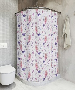 Mermaid Linen Kids Shower Curtain for Bathroom Decor