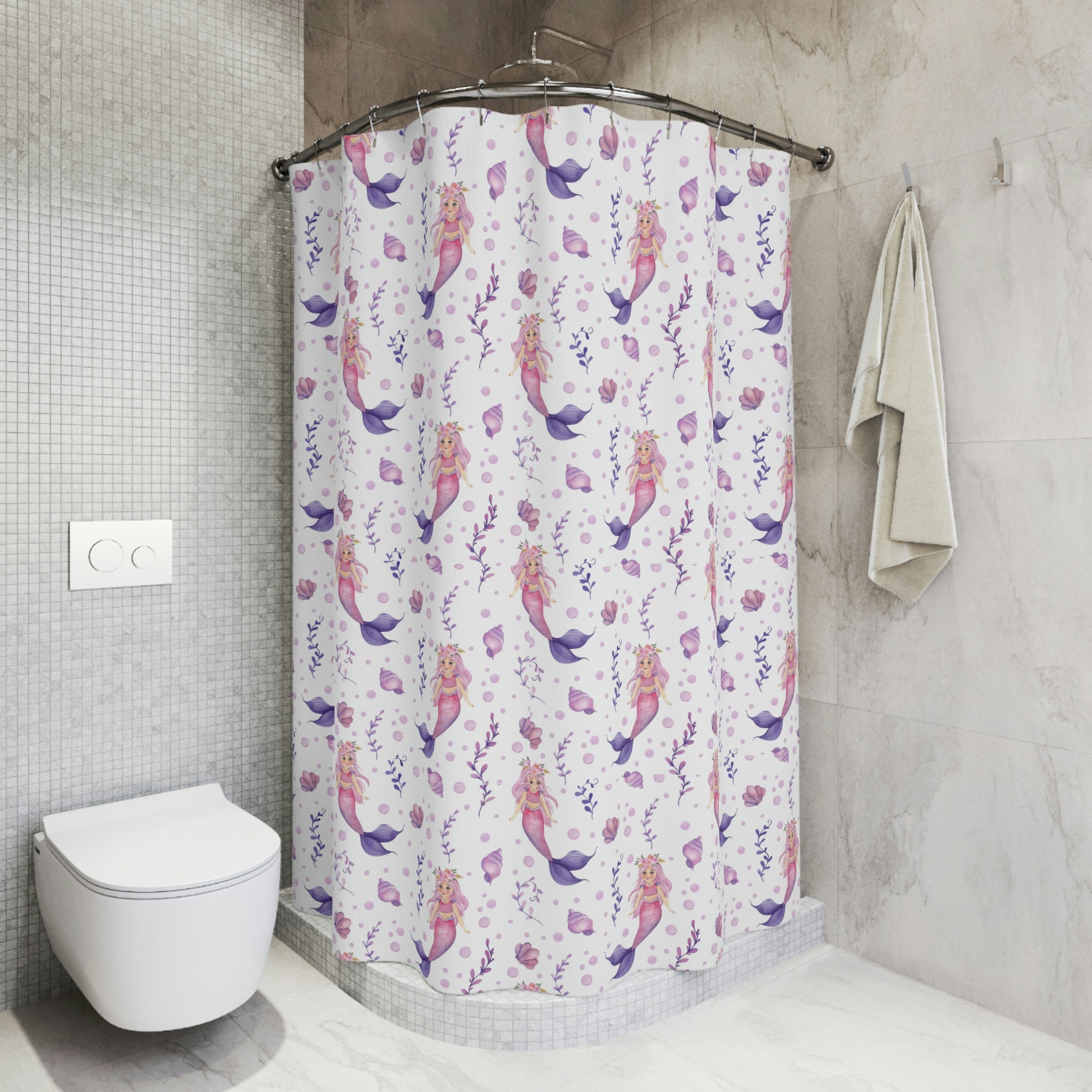 Mermaid Linen Kids Shower Curtain for Bathroom Decor