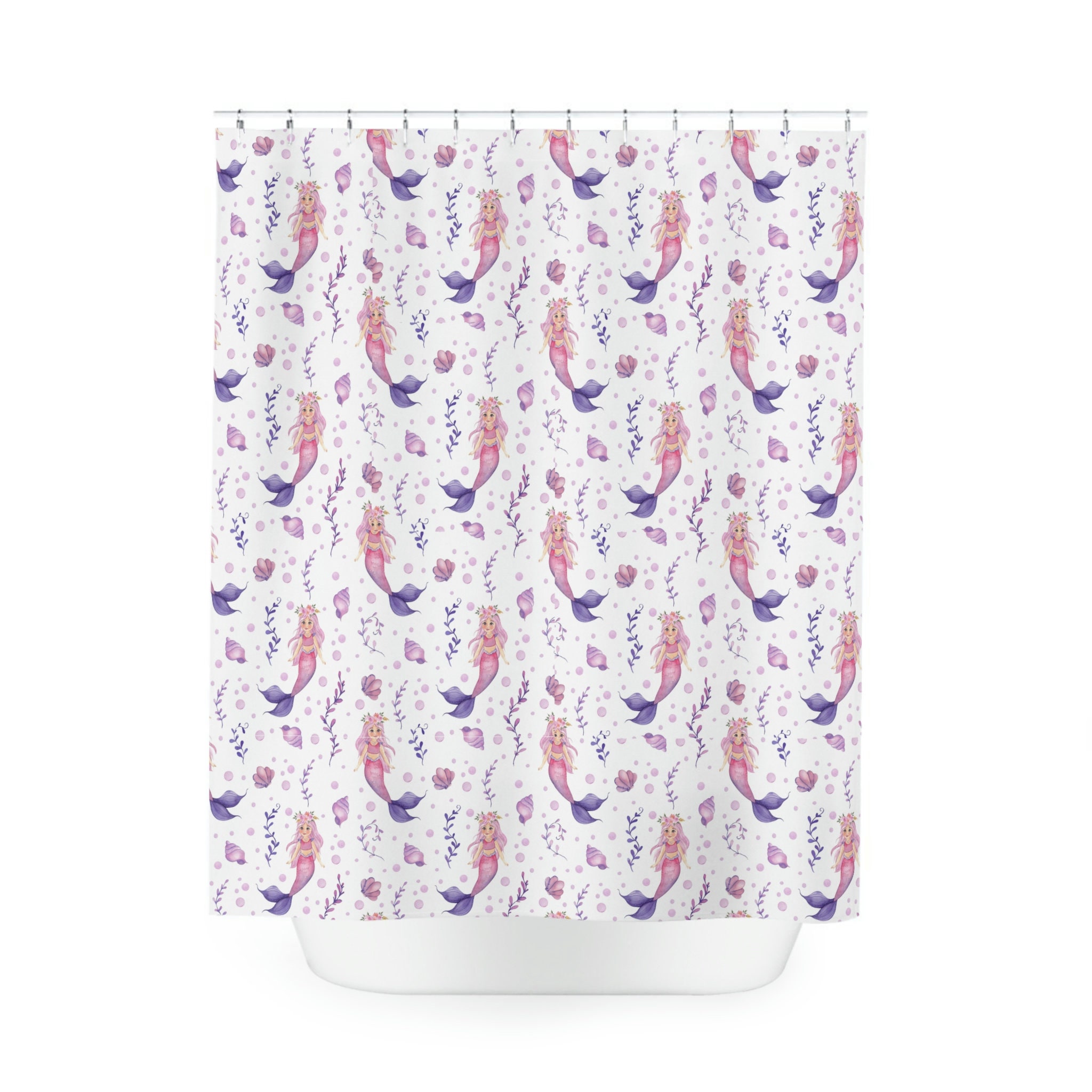 Mermaid Linen Kids Shower Curtain for Bathroom Decor