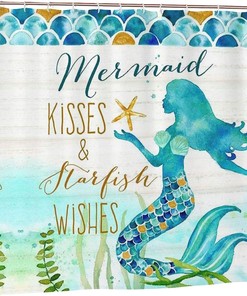 Mermaid Ocean Art Print Shower Curtain For Modern Bathroom Decor