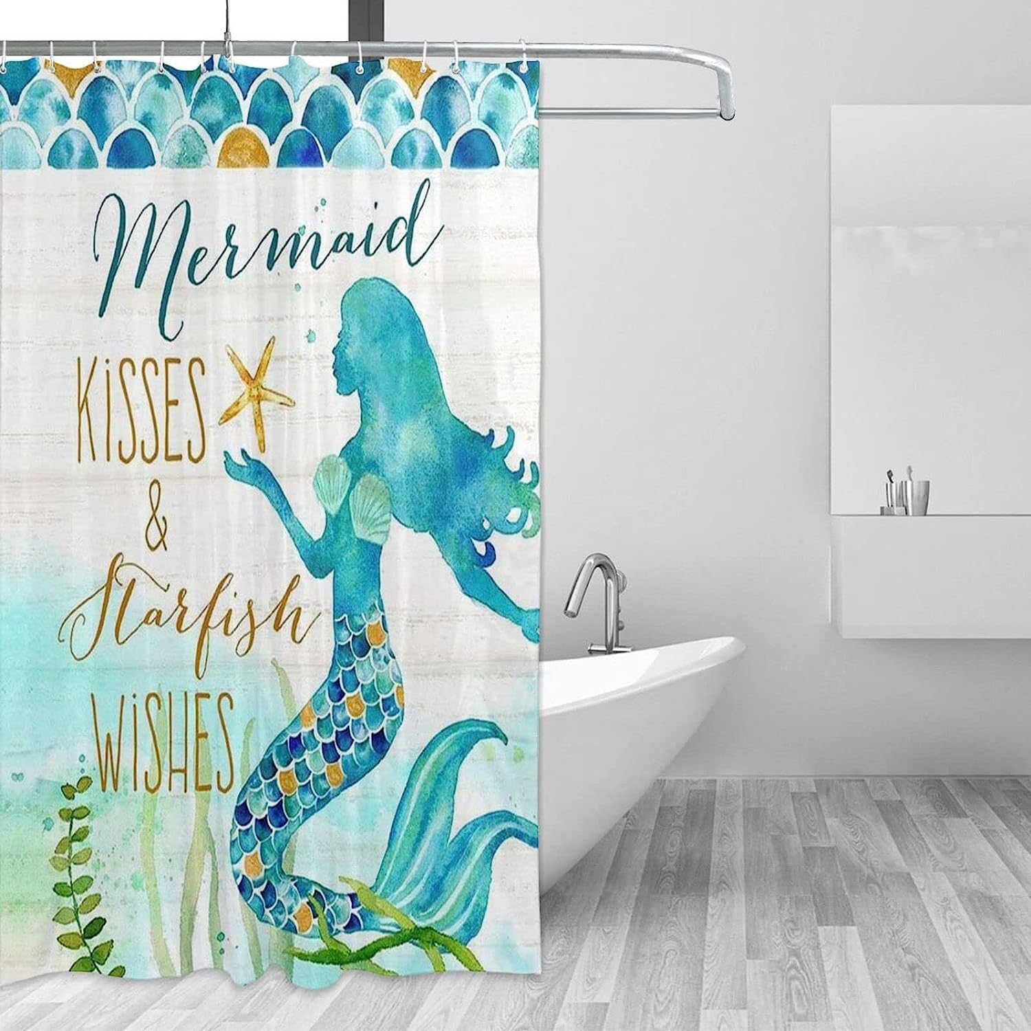 Mermaid Ocean Art Print Shower Curtain For Modern Bathroom Decor - Image 3