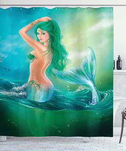 Mermaid Ocean Tail Sea Creatures Shower Curtain - Under the Sea Decor 