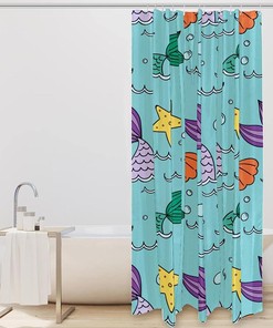 Mermaid Pattern Green Purple Yellow Starfish Blue Unique Shower Curtain