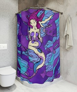 Mermaid Print Shower Curtain - Modern Art Design, Purple Mermaid Art, Bathroom Decor Inspiration