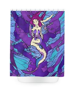 Mermaid Print Shower Curtain - Modern Art Design, Purple Mermaid Art, Bathroom Decor Inspiration