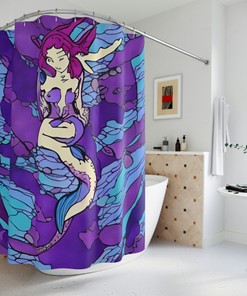 Mermaid Print Shower Curtain - Modern Art Design, Purple Mermaid Art, Bathroom Decor Inspiration