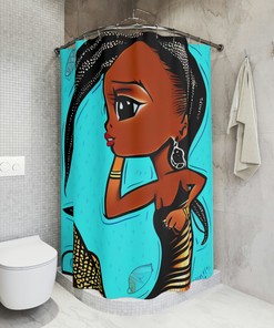 Mermaid Print Shower Curtain, Ocean Art Design For Modern Bathroom Decor, Kids And Teal Shower Curtain