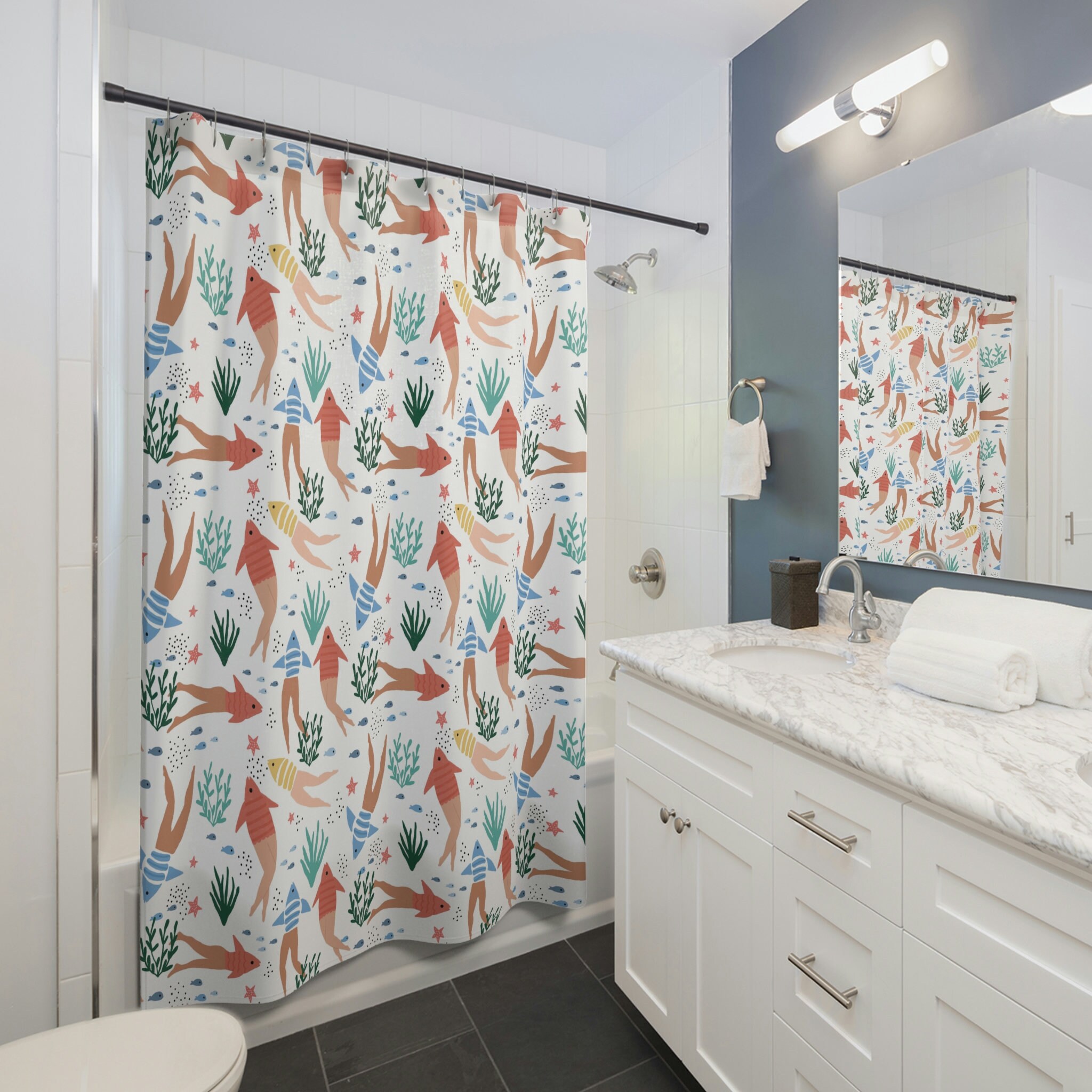 Mermaid Reversed Shower Curtain - Unique Bathroom Decor