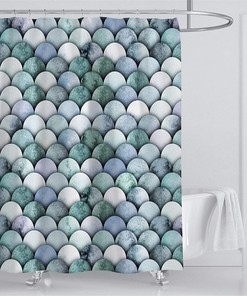Mermaid Scale Ocean Theme Shower Curtain For Beach Bathroom Decor