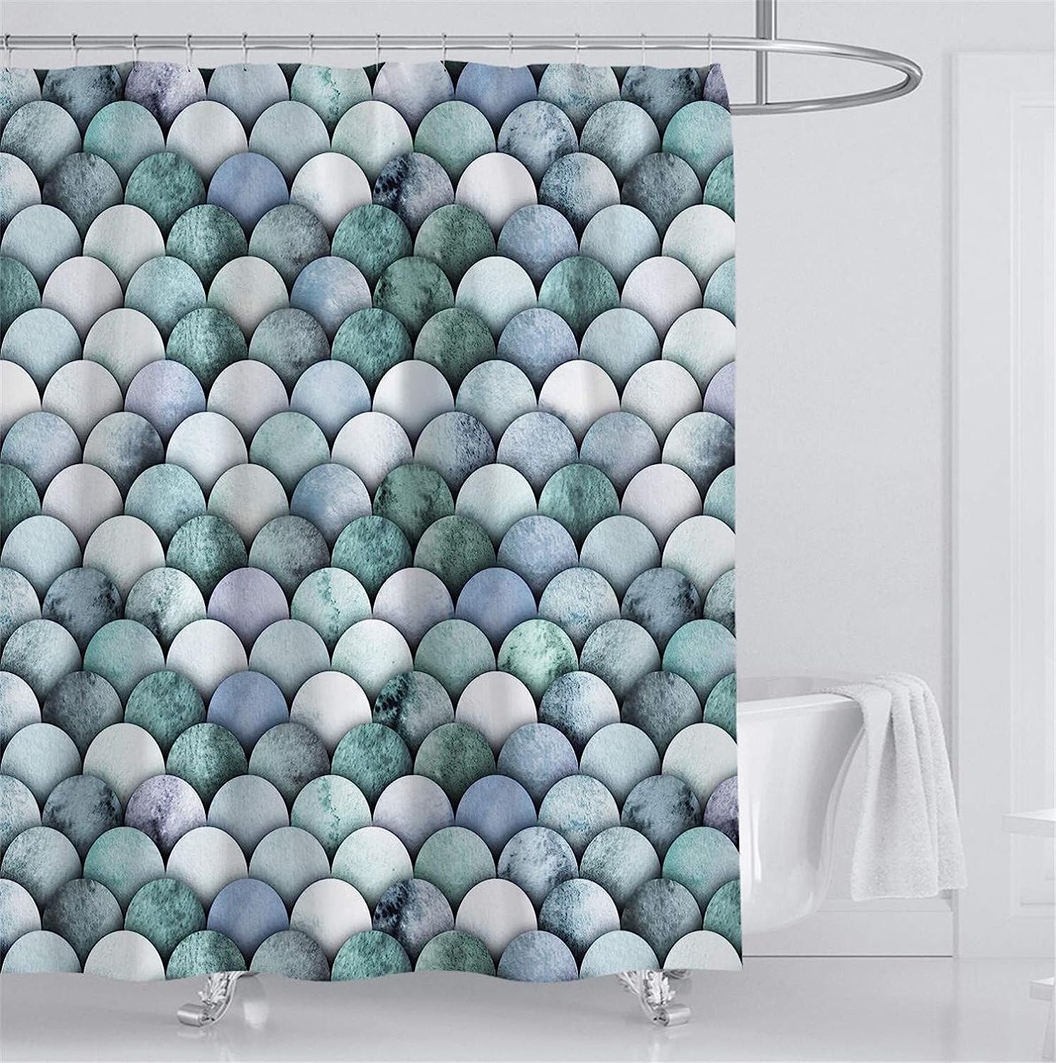 Mermaid Scale Ocean Theme Shower Curtain For Beach Bathroom Decor