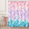 Mermaid Scale Shower Curtain with Ocean Themed Fantasy Design, Girls Bathroom Decor 