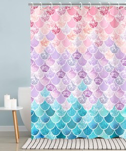 Mermaid Scale Shower Curtain with Ocean Themed Fantasy Design, Girls Bathroom Decor