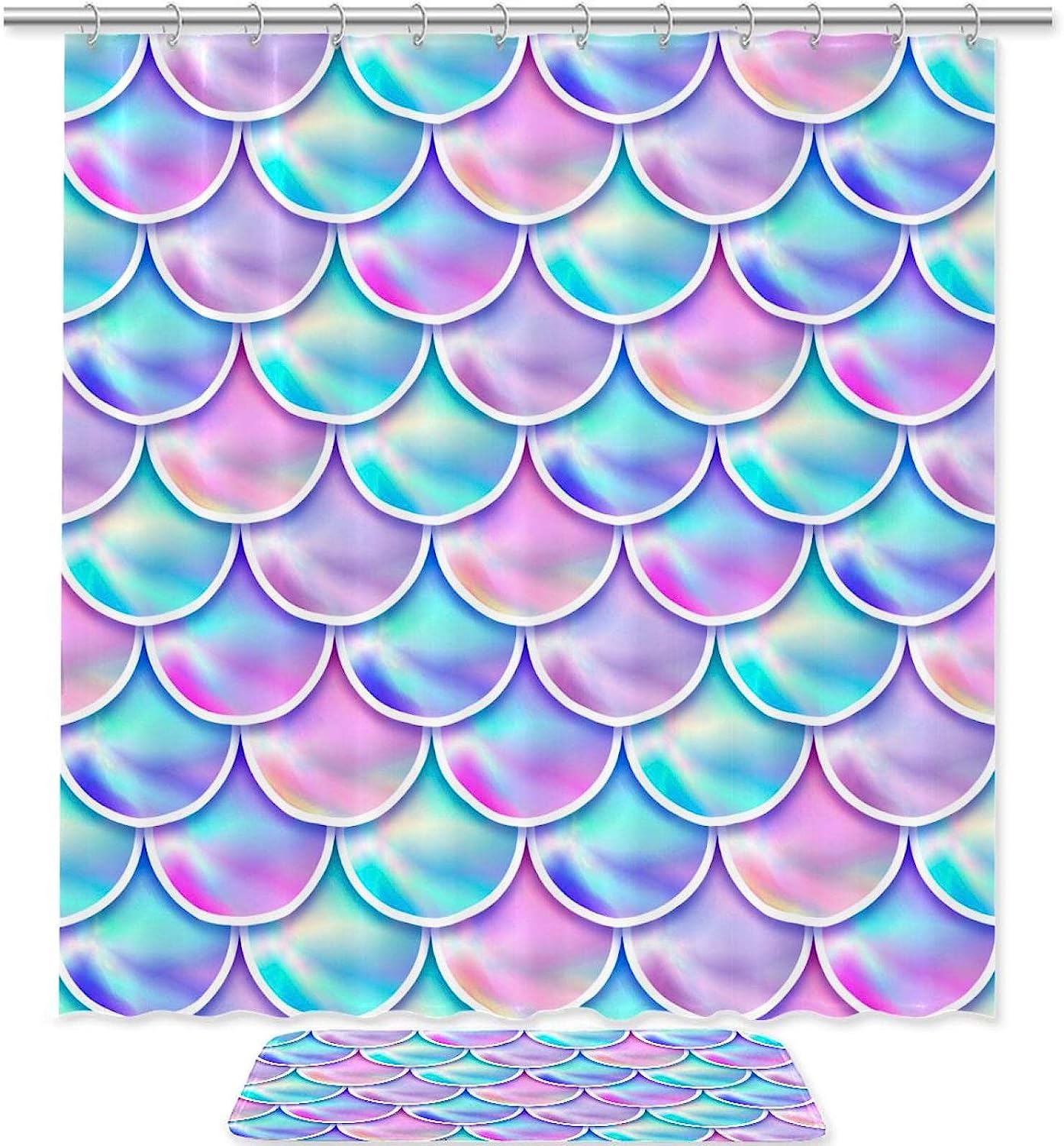 Mermaid Scales Gradient Printed Waterproof Shower Curtain For Colorful Bathroom Decor