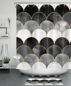 Mermaid Scales Gradient Shower Curtain With Black And White Colors