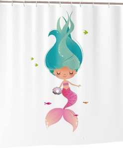 Mermaid Scales Ocean Print Shower Curtain For Kids Bathroom