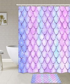 Mermaid Scales Printed Shower Curtain, Bathroom Fabric Decor In Multiple Colors