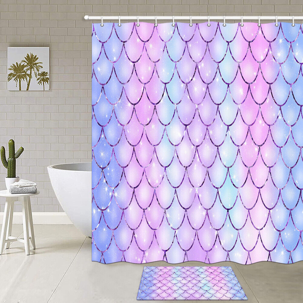 Mermaid Scales Printed Shower Curtain, Bathroom Fabric Decor In Multiple Colors