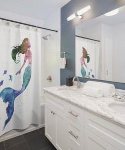 Mermaid Sea Animals Blue Green Bathroom Decor Shower Curtain