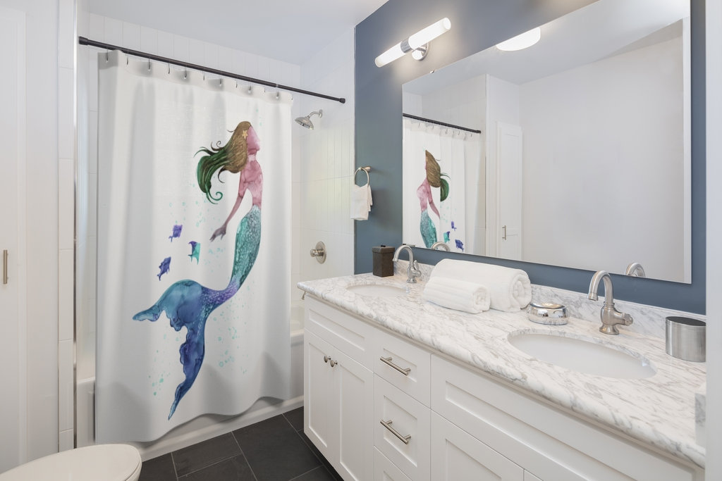 Mermaid Sea Animals Blue Green Bathroom Decor Shower Curtain