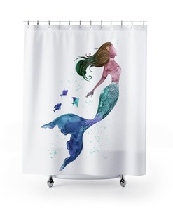 Mermaid Sea Animals Blue Green Bathroom Decor Shower Curtain