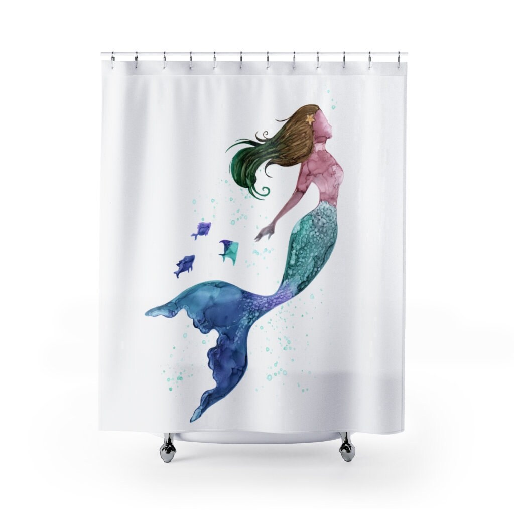 Mermaid Sea Animals Blue Green Bathroom Decor Shower Curtain