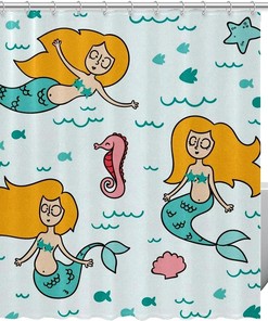 Mermaid Seashell Seahorse Shower Curtain for Oceanic Bathroom Decor