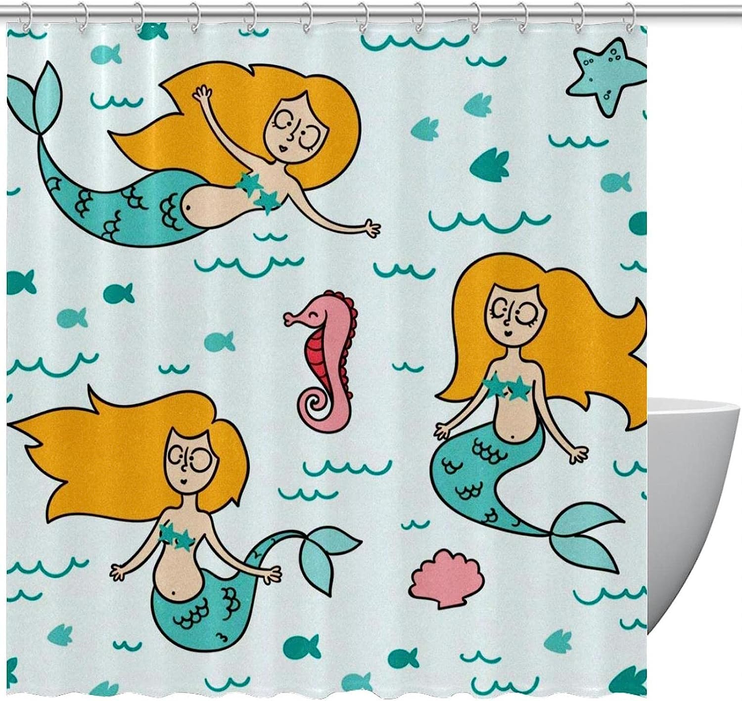 Mermaid Seashell Seahorse Shower Curtain for Oceanic Bathroom Decor