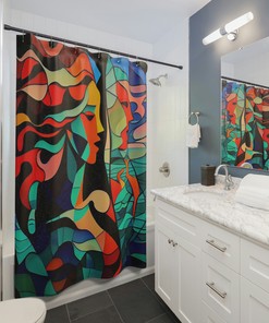 Mermaid Shapes Cubist-Style Modern Unique Shower Curtain For Artistic Bathroom Decor