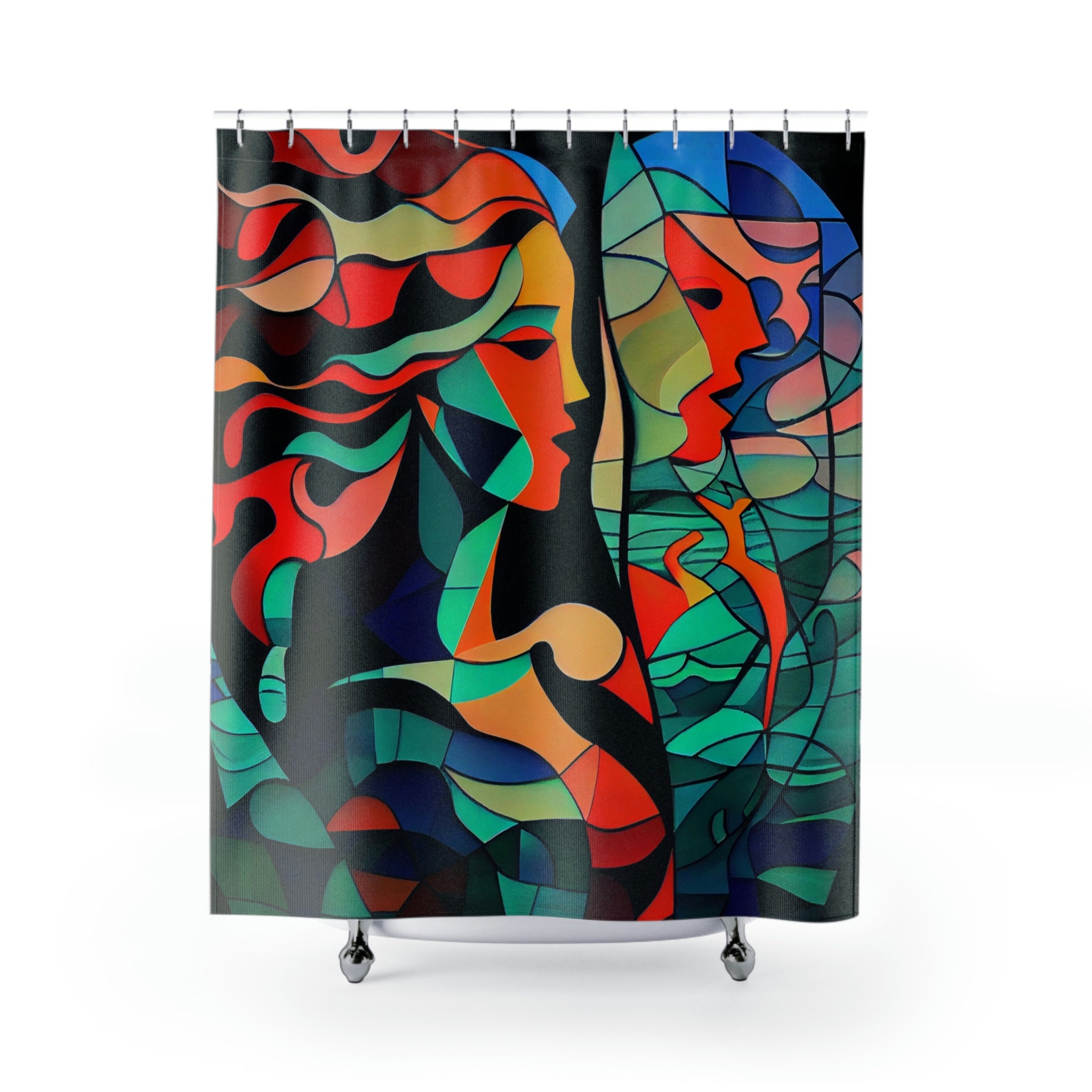 Mermaid Shapes Cubist-Style Modern Unique Shower Curtain For Artistic Bathroom Decor - Image 2