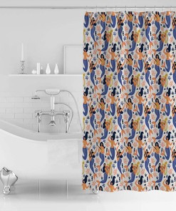 Mermaid Shell Coral Seahorse Print Shower CurtainOceanic Bathroom Decor for Women & Kids