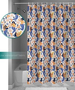 Mermaid Shell Coral Seahorse Print Shower CurtainOceanic Bathroom Decor for Women & Kids