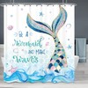 Mermaid Shower Curtain Motivational Quotes Ocean Waves Pink Blue Kids Girl Bathroom