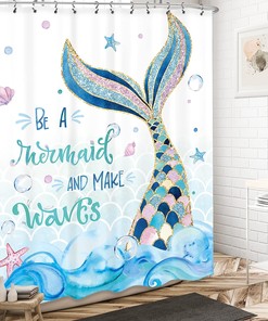 Mermaid Shower Curtain Motivational Quotes Ocean Waves Pink Blue Kids Girl Bathroom