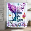 Mermaid Shower Curtain with Starfish Shell Coral Fish Tail - Cute Waterproof Fabric Decoration Set for Girls Room