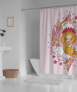 Mermaid Starfish Pink Girl Shower Curtain For A Whimsical Bathroom