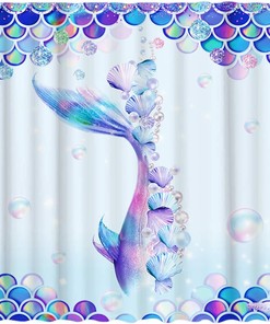 Mermaid Tail And Purple Shell Shower Curtain For Girls Kids Bathroom By Allenjoy - Waterproof And Decorative