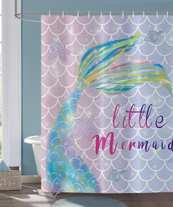Mermaid Tail Scale Ocean Theme Shower Curtain For Girl Bathroom Decor