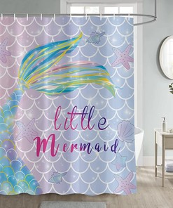 Mermaid Tail Scale Ocean Theme Shower Curtain For Girl Bathroom Decor