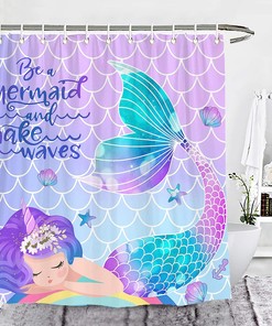 Mermaid Tail Scales Girls Shower Curtain - Kids Bathroom Decor by Wencal with Print Shower Curtain
