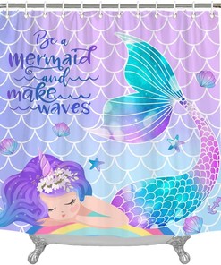Mermaid Tail Scales Girls Shower Curtain - Kids Bathroom Decor by Wencal with Print Shower Curtain