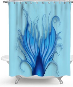 Mermaid Tail Shower Curtain, Blue Fish Scales and Soft Fabric for Bathroom