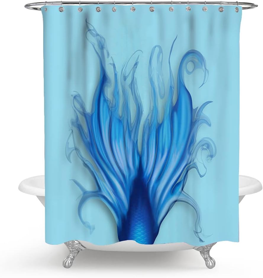 Mermaid Tail Shower Curtain, Blue Fish Scales and Soft Fabric for Bathroom