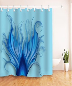 Mermaid Tail Shower Curtain, Blue Fish Scales and Soft Fabric for Bathroom