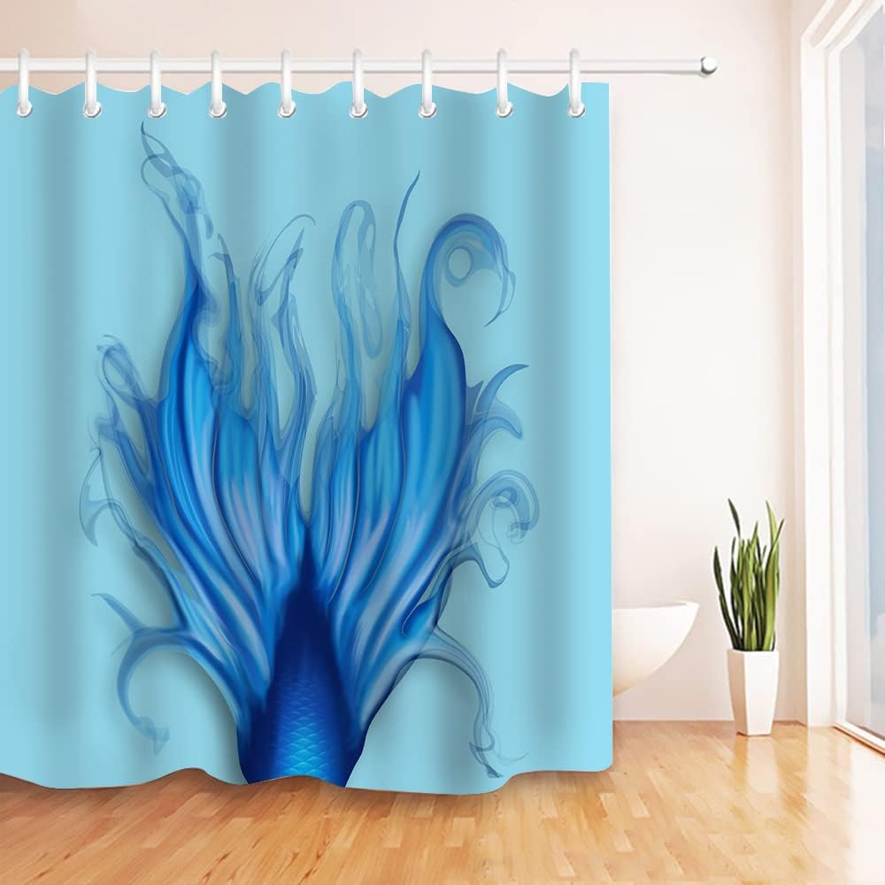 Mermaid Tail Shower Curtain, Blue Fish Scales and Soft Fabric for Bathroom
