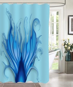 Mermaid Tail Shower Curtain, Blue Fish Scales and Soft Fabric for Bathroom