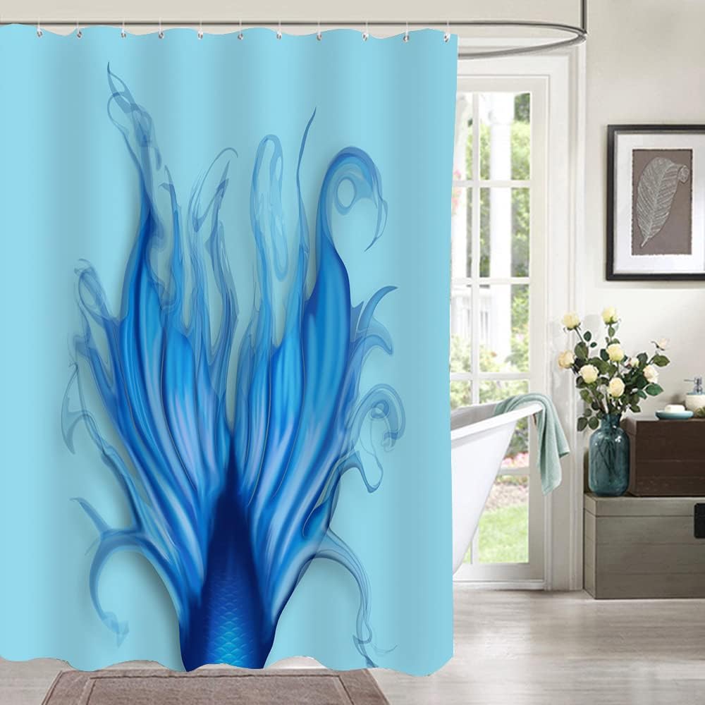 Mermaid Tail Shower Curtain, Blue Fish Scales and Soft Fabric for Bathroom