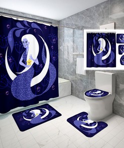 Mermaid Themed Waterproof Shower Curtain Set For Bathroom