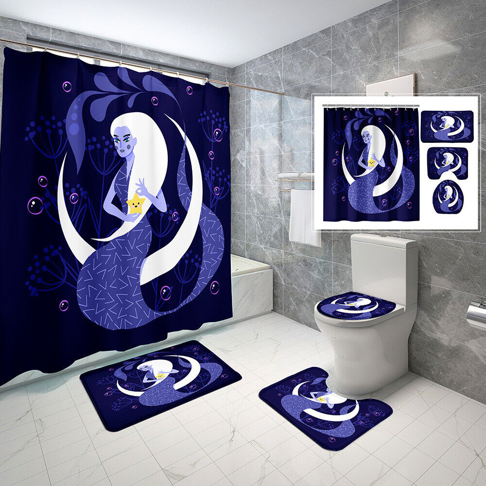 Mermaid Themed Waterproof Shower Curtain Set For Bathroom