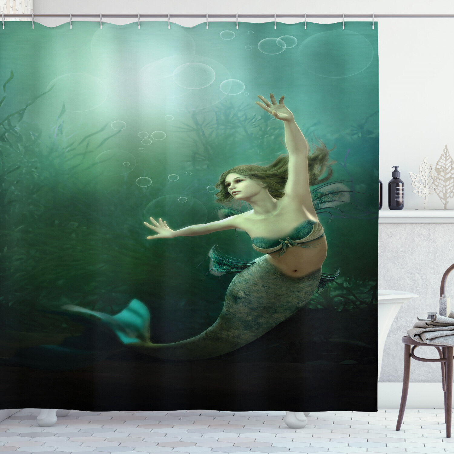 Mermaid Underwater Shower Curtain - Graphics Of Nature Bathroom Decor